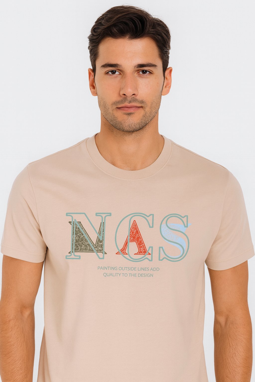 NCS JEANSErkek Tişört Bisiklet Yaka Bej Slim Fit Baskılı T-shirt NCS JEANS 12981298