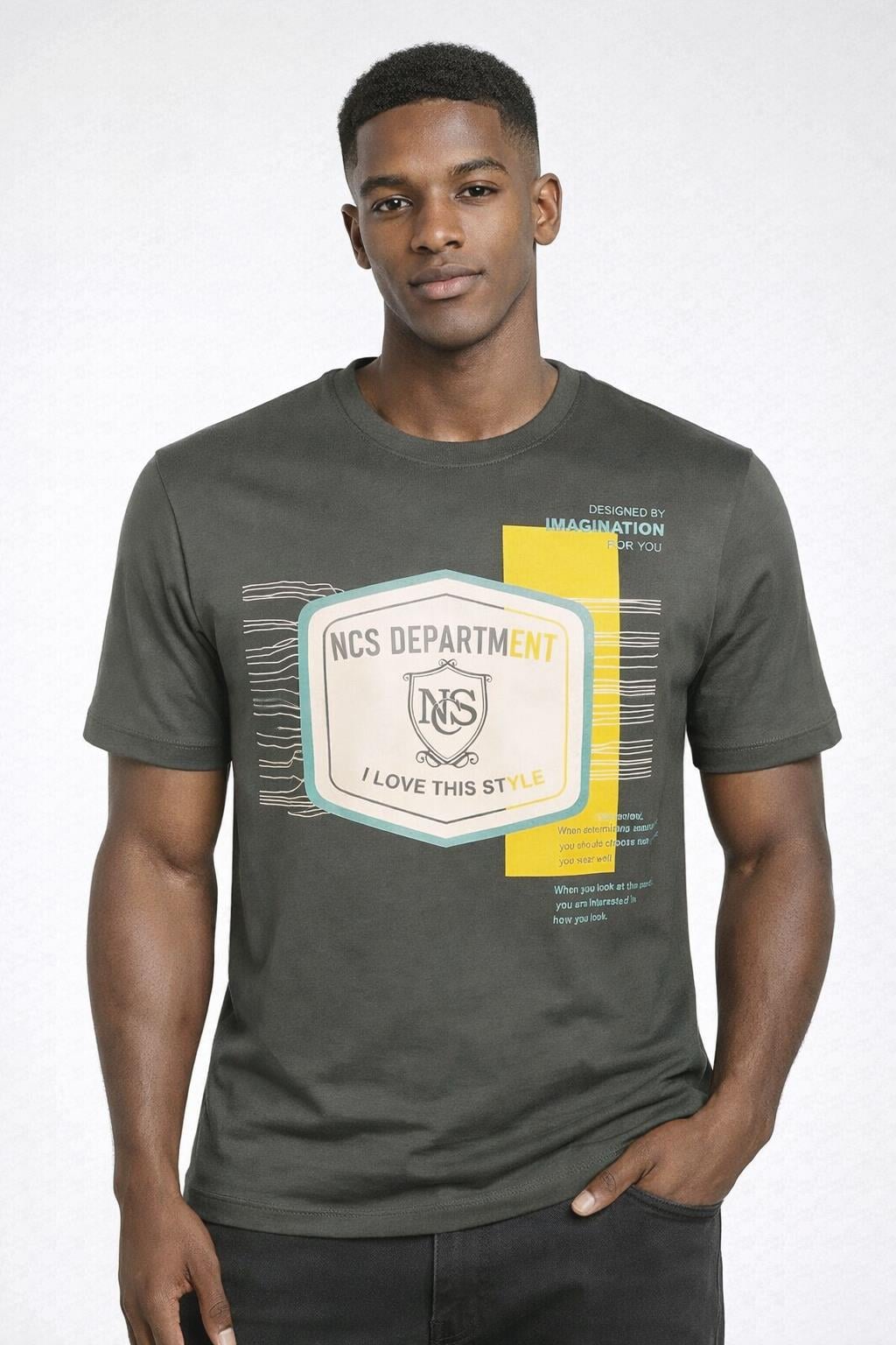 NCS JEANSErkek Tişört Bisiklet Yaka Haki %100 Pamuk Slim Fit Baskılı T-shirt NCS JEANS 12161216