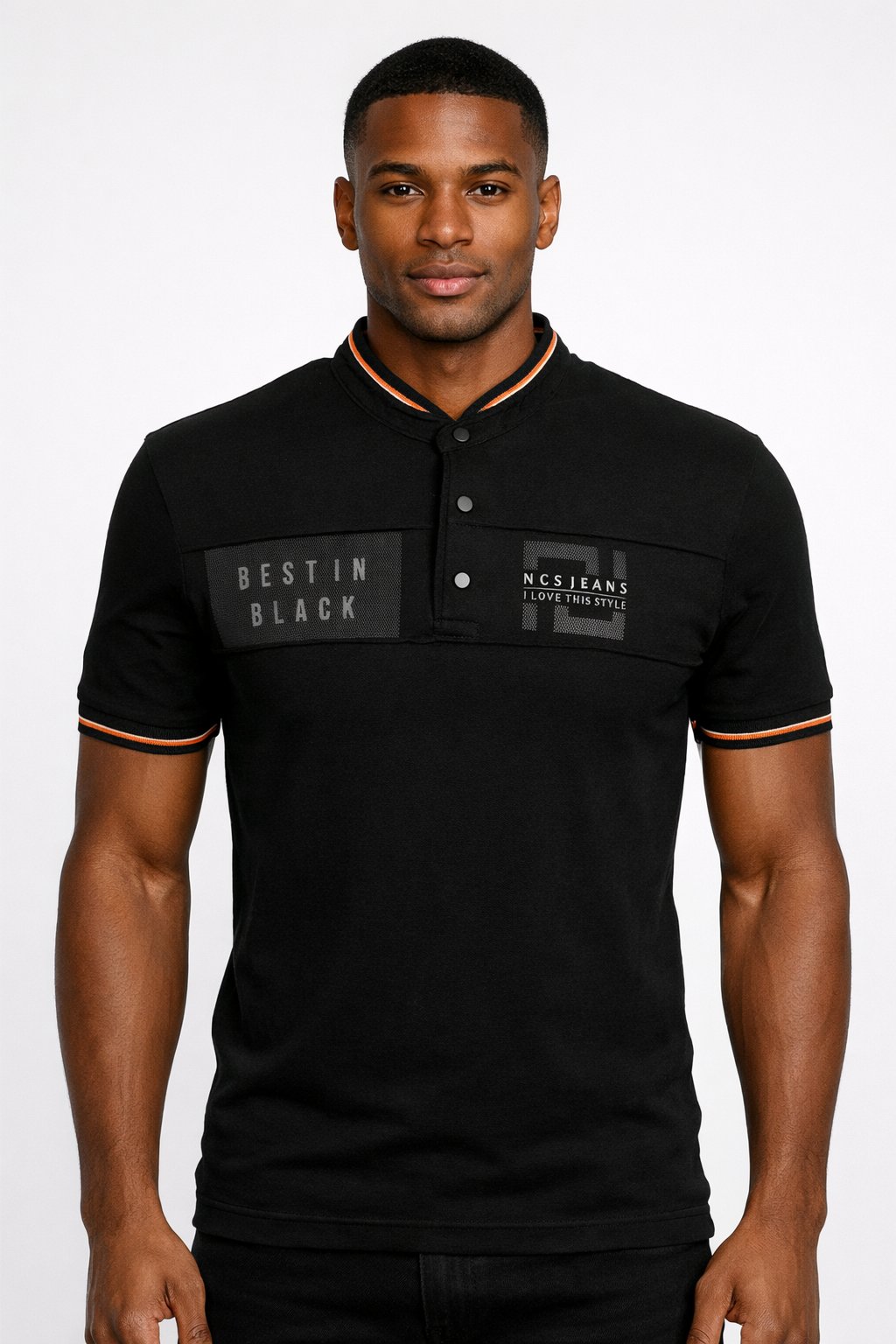 NCS JEANSErkek Siyah Slim Fit Hakim Yaka Ribanalı Baskılı %100 Pamuk T-shirt Jeans 19751975