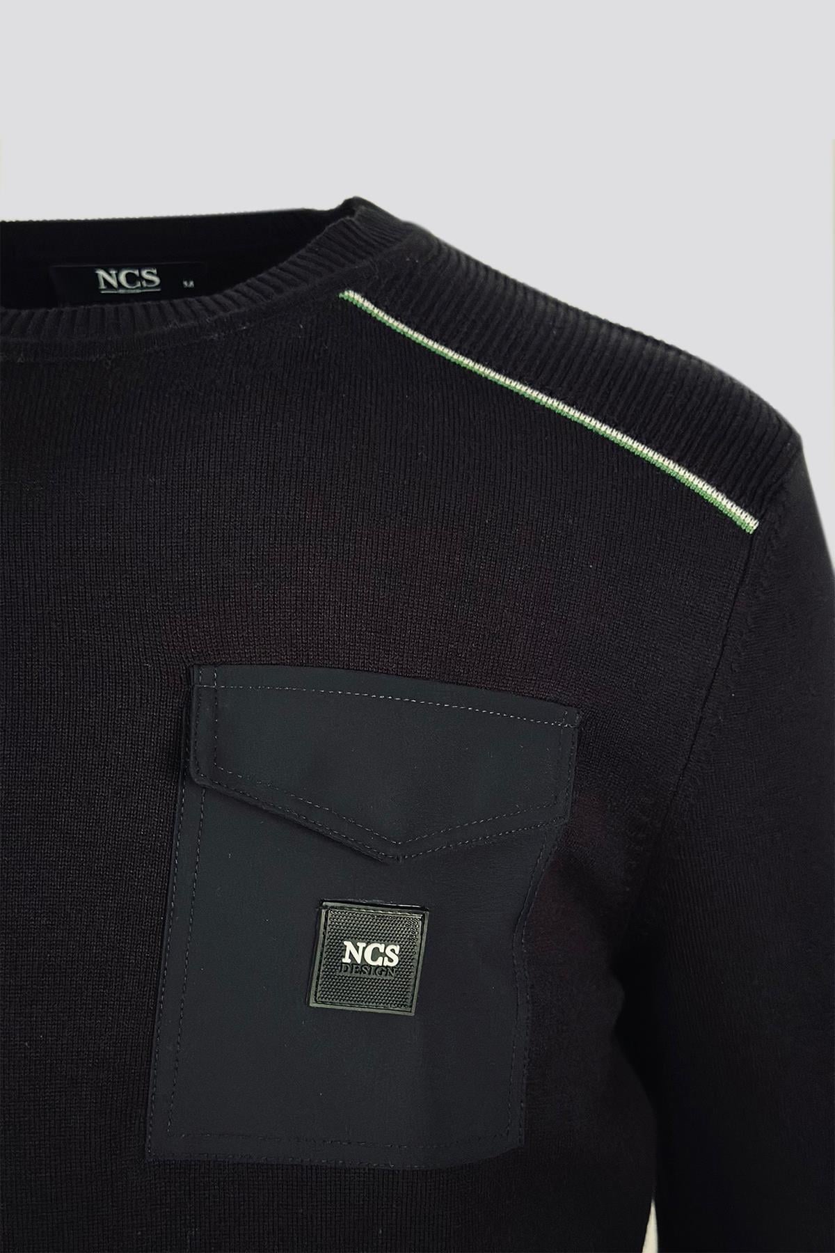 NCS JEANS Erkek Triko Bisiklet Yaka Cep Detaylı Siyah 3753