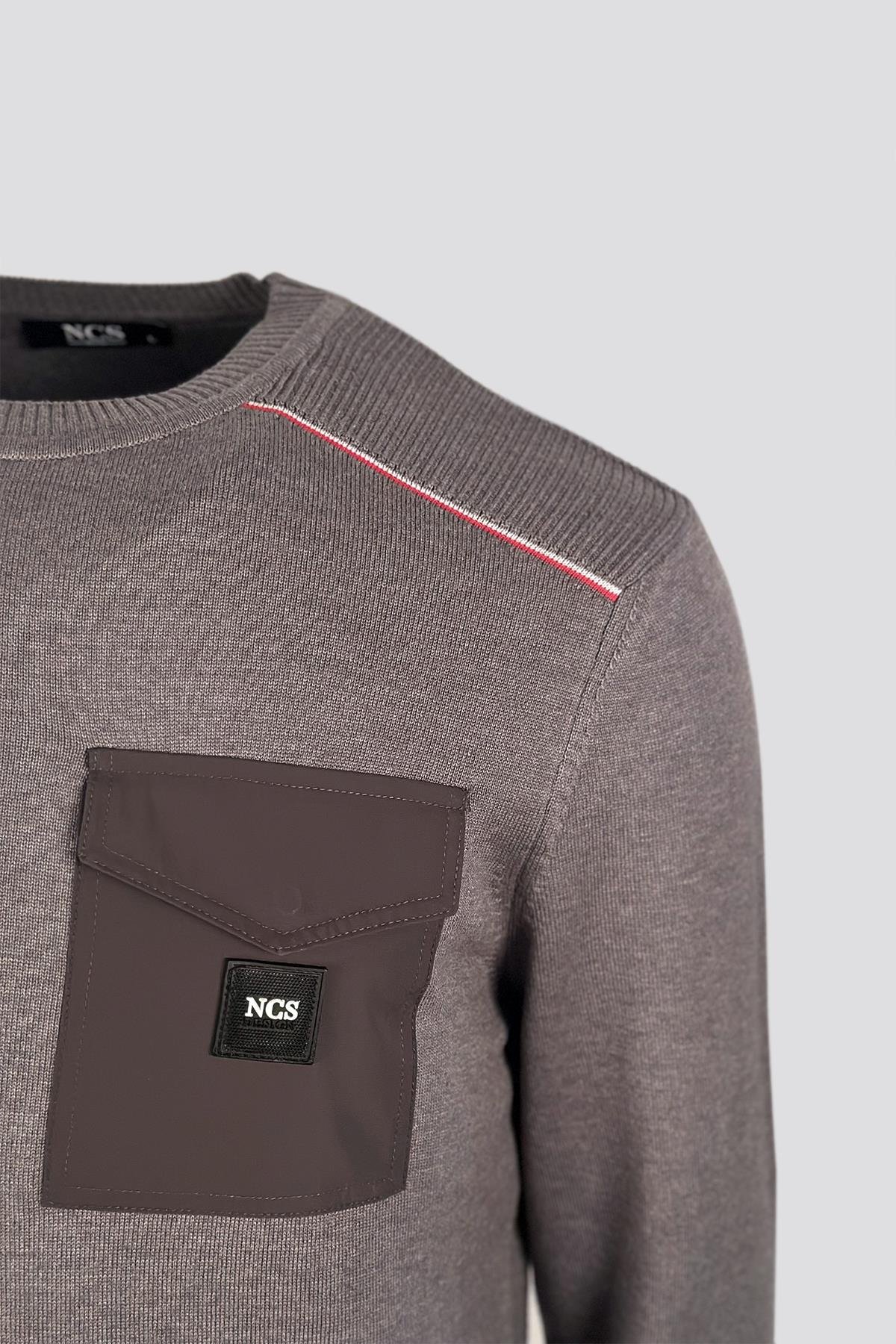 NCS JEANS Erkek Triko Bisiklet Yaka Cep Detaylı Gri 3753