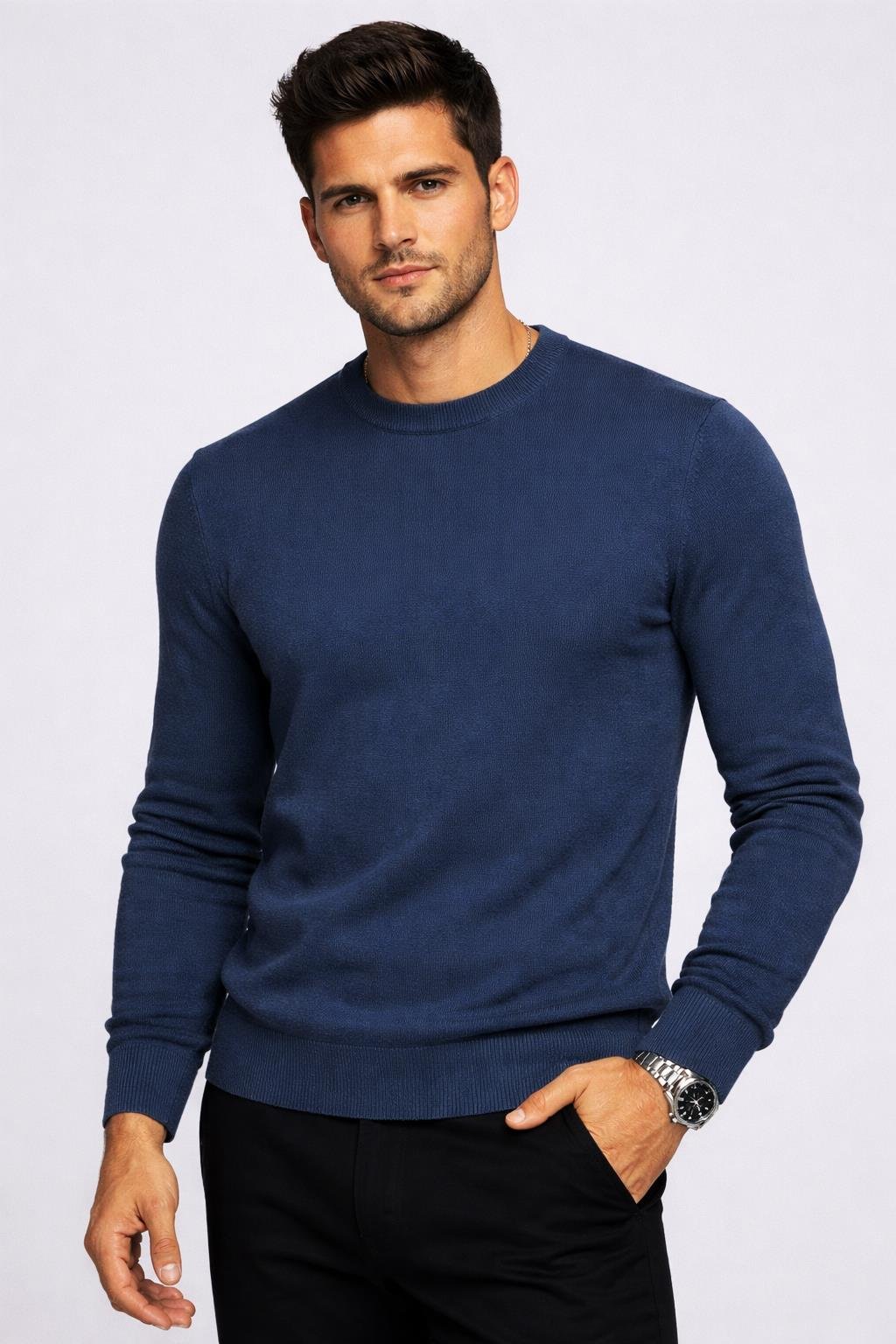 NCS JEANSLacivert Erkek Bisiklet Yaka Triko Slim Fit Pamuklu Kazak NCS JEANS 30023001