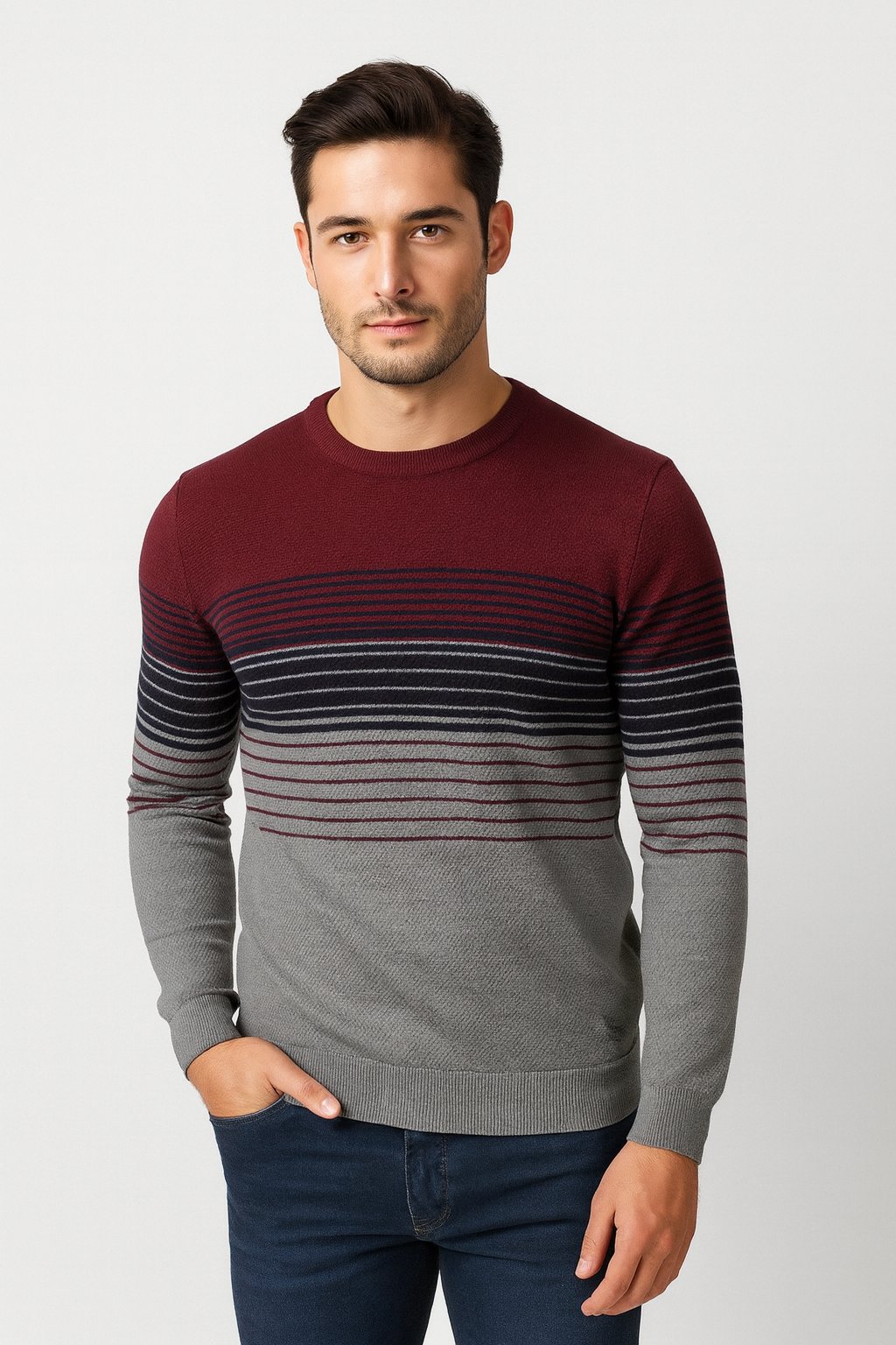 NCS JEANS Erkek Triko Bordo Bisiklet Yaka çizgili Kazak NCS JEANS 3735