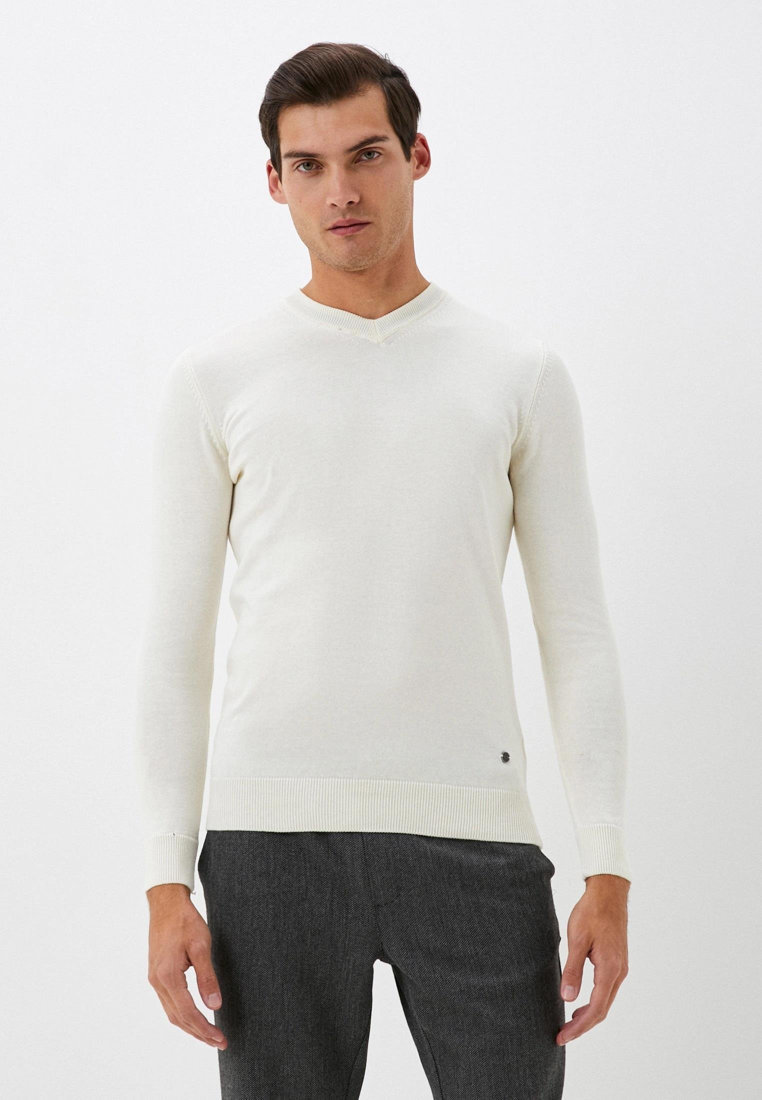 NCS Erkek V Yaka Kazak Sık Örme Desenli Beyaz Slim Fit Kazak NCS JEANS 3002