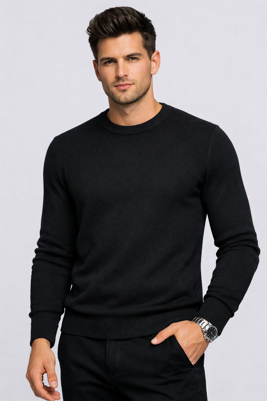 NCS Siyah Erkek Kazak Bisiklet Yaka Triko Slim Fit Pamuklu NCS JEANS 3001