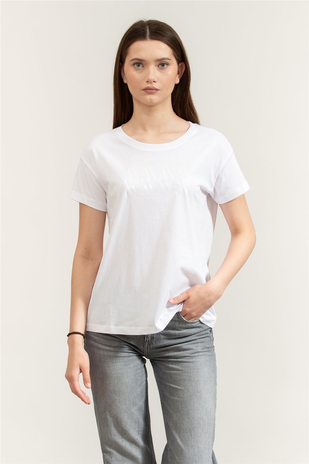 Armani Exchange Kadın Bisiklet Yaka T-Shirt Beyaz