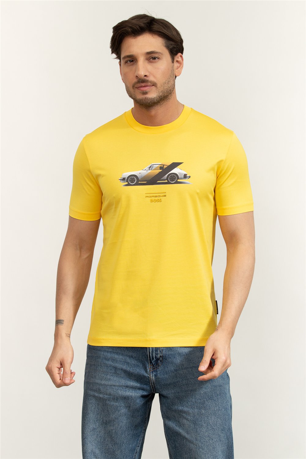 Boss Erkek Bisiklet Yaka T-Shirt Sarı