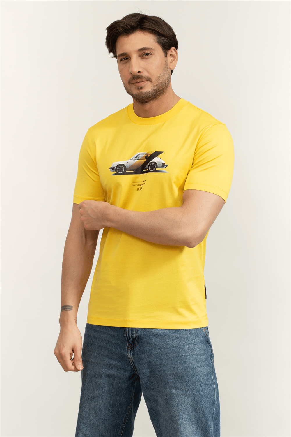 Boss Erkek Bisiklet Yaka T-Shirt Sarı