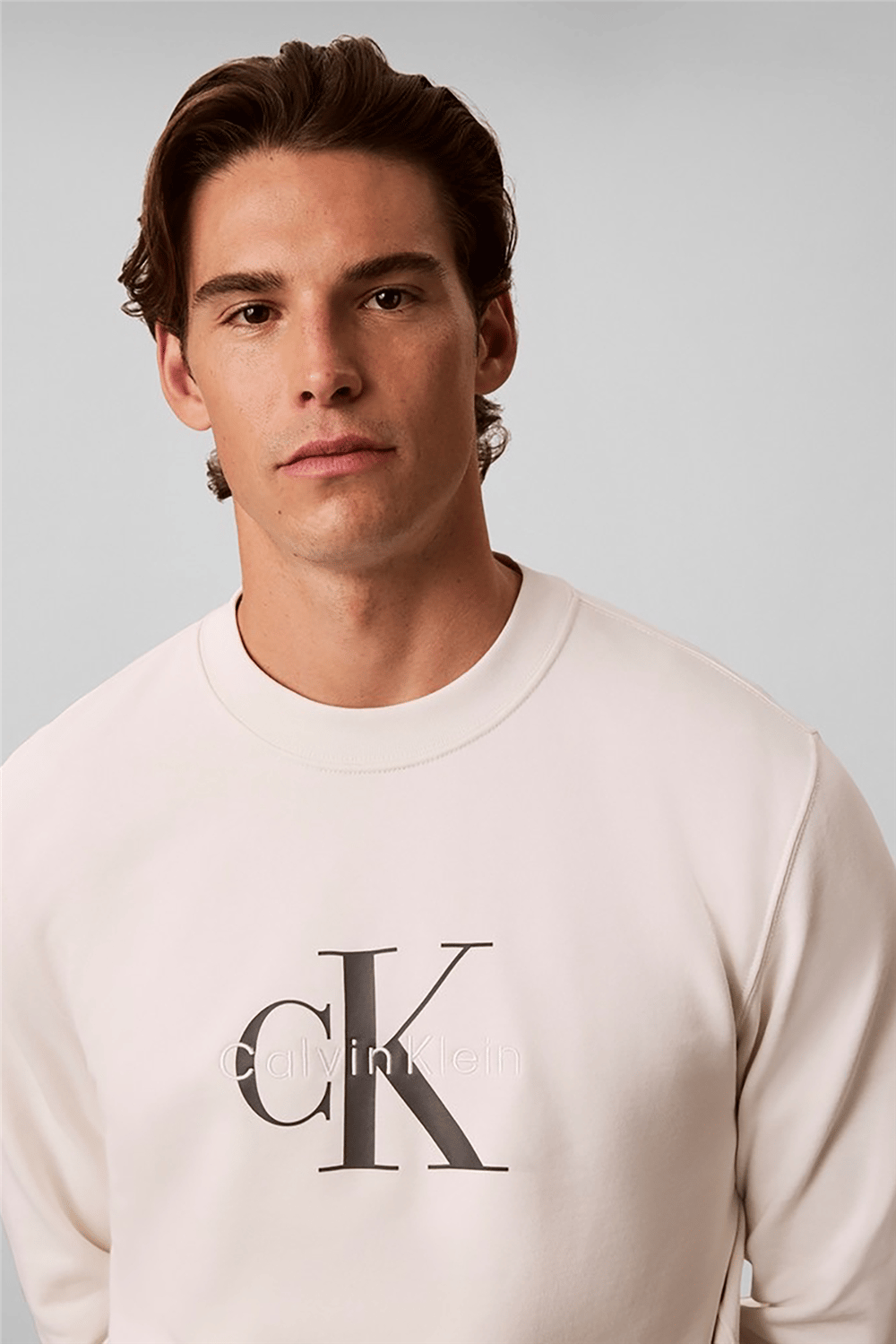 Calvin Klein Cl Ls 350Terry Mnlg Cn Swtshrt Erkek Bisiklet Yaka Sweatshirt Beyaz