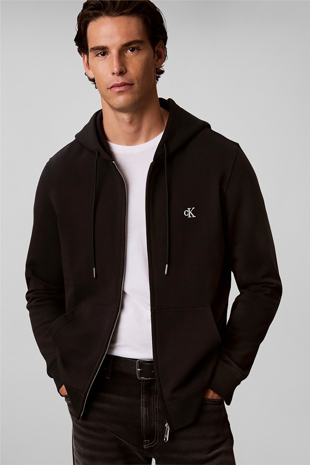 Calvin Klein Ls Eu 350Terry Mnogrm Fz Hoodie Erkek Kapüşonlu Sweatshirt Siyah