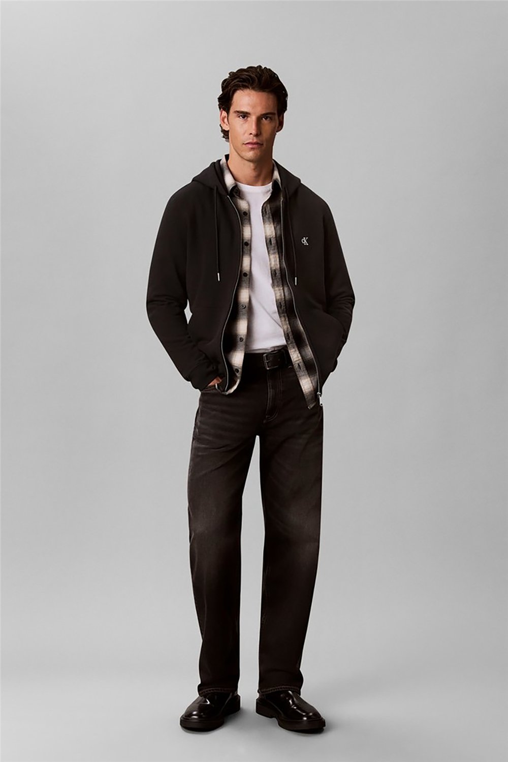 Calvin Klein Ls Eu 350Terry Mnogrm Fz Hoodie Erkek Kapüşonlu Sweatshirt Siyah