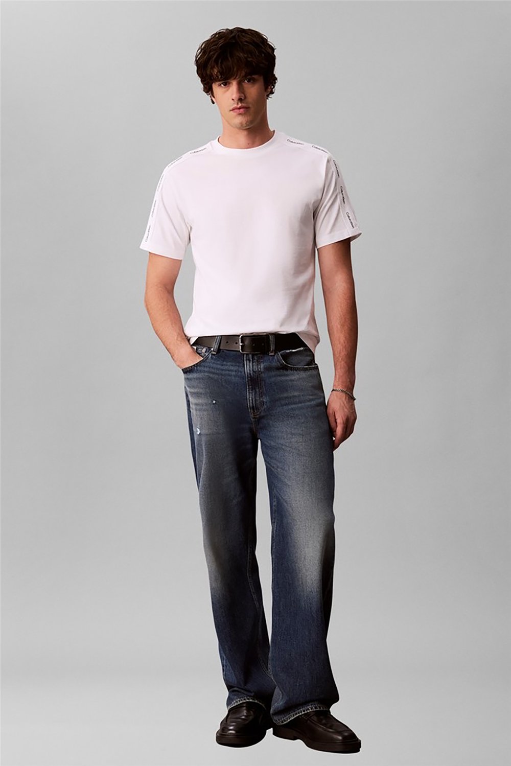 Calvin Klein Ss 20S Easy Clsc Tape Tee Erkek Bisiklet Yaka T-Shirt Beyaz