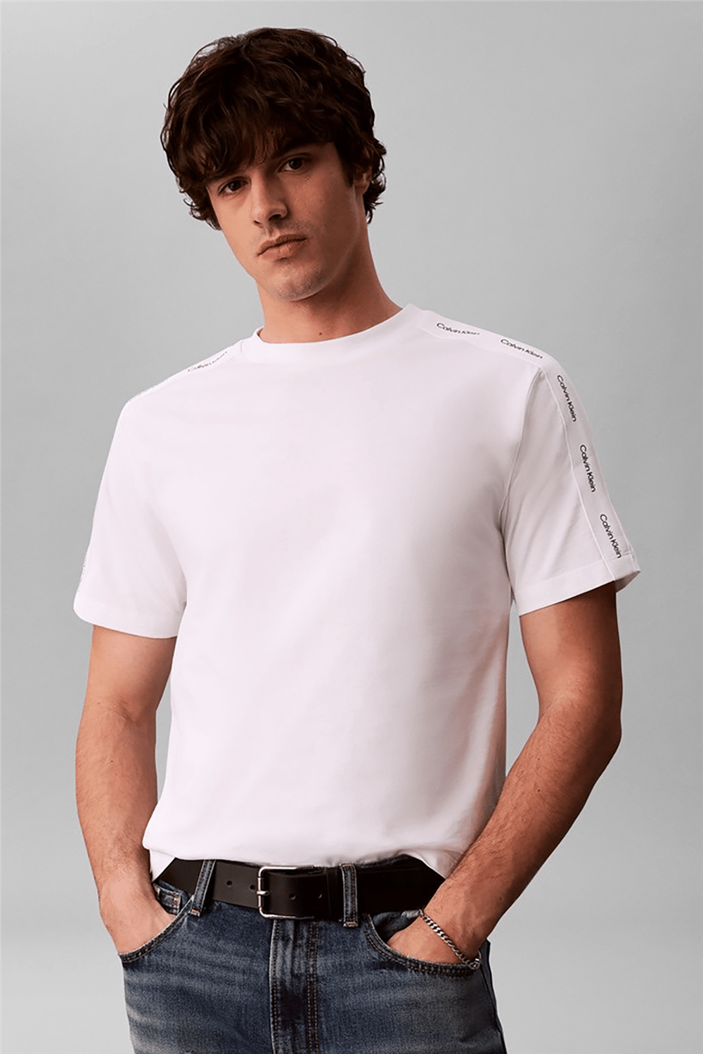 Calvin Klein Ss 20S Easy Clsc Tape Tee Erkek Bisiklet Yaka T-Shirt Beyaz