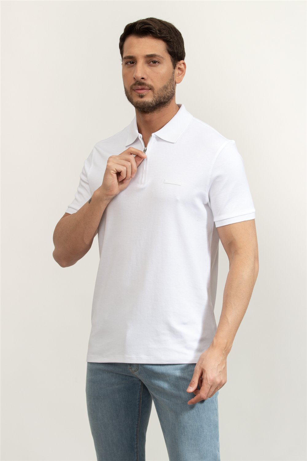 Calvin Klein SS Slim Supima Zip Polo Erkek Polo Yaka T-Shirt