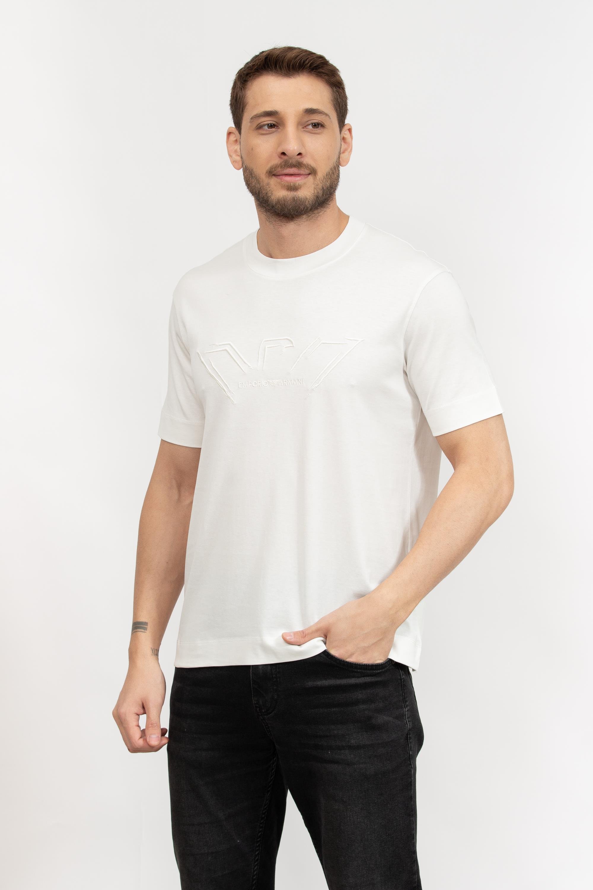 Emporio Armani Erkek Bisiklet Yaka T-Shirt Beyaz