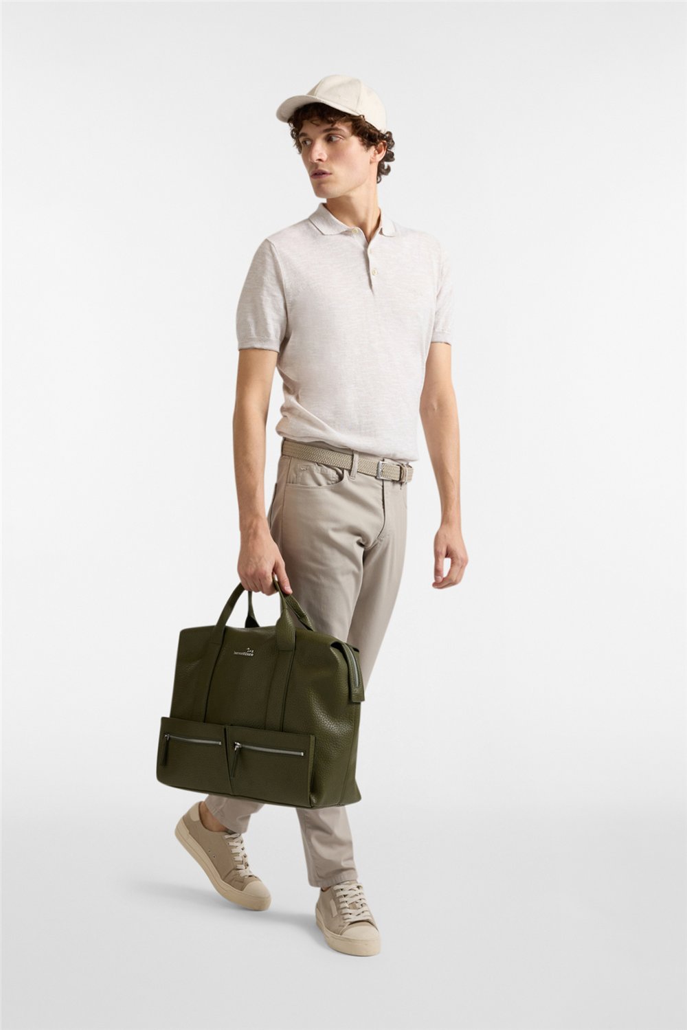 Harmont Blaine Polo Smacchinata Tweed Li Erkek Triko Beyaz
