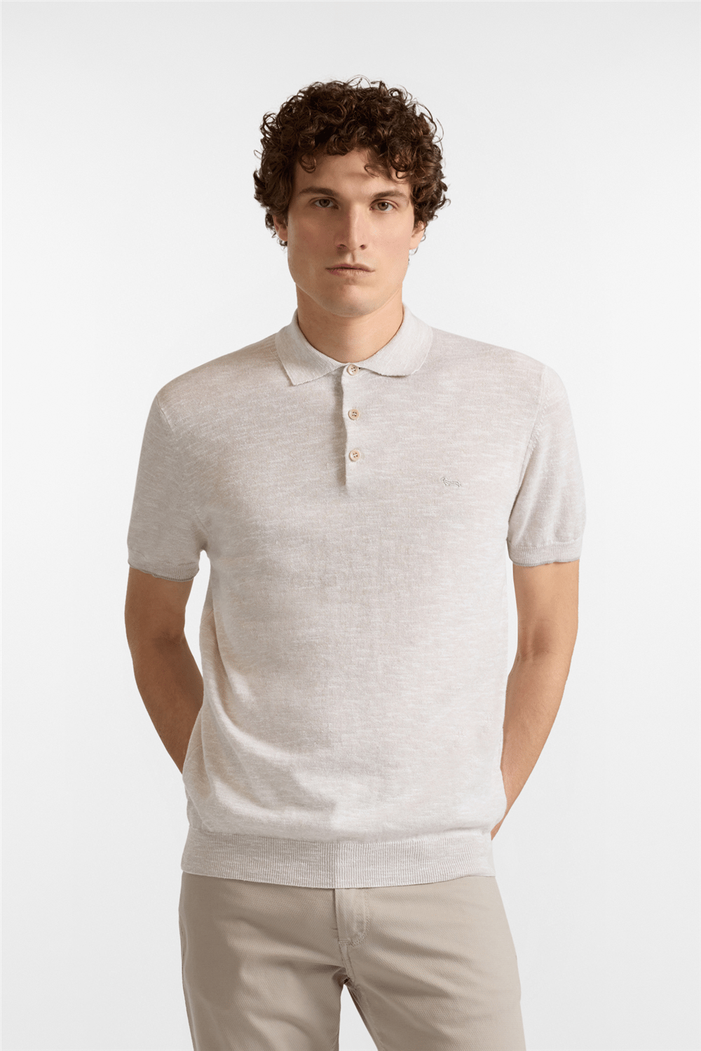 Harmont Blaine Polo Smacchinata Tweed Li Erkek Triko Beyaz