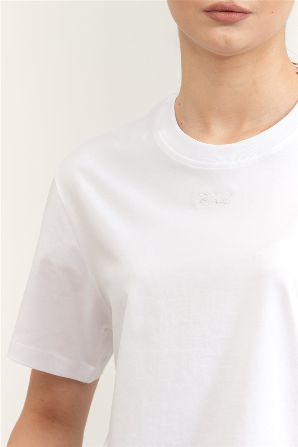 Karl Lagerfeld Essential Relaxed T-Shirt Kadın Bisiklet Yaka T-Shirt Beyaz