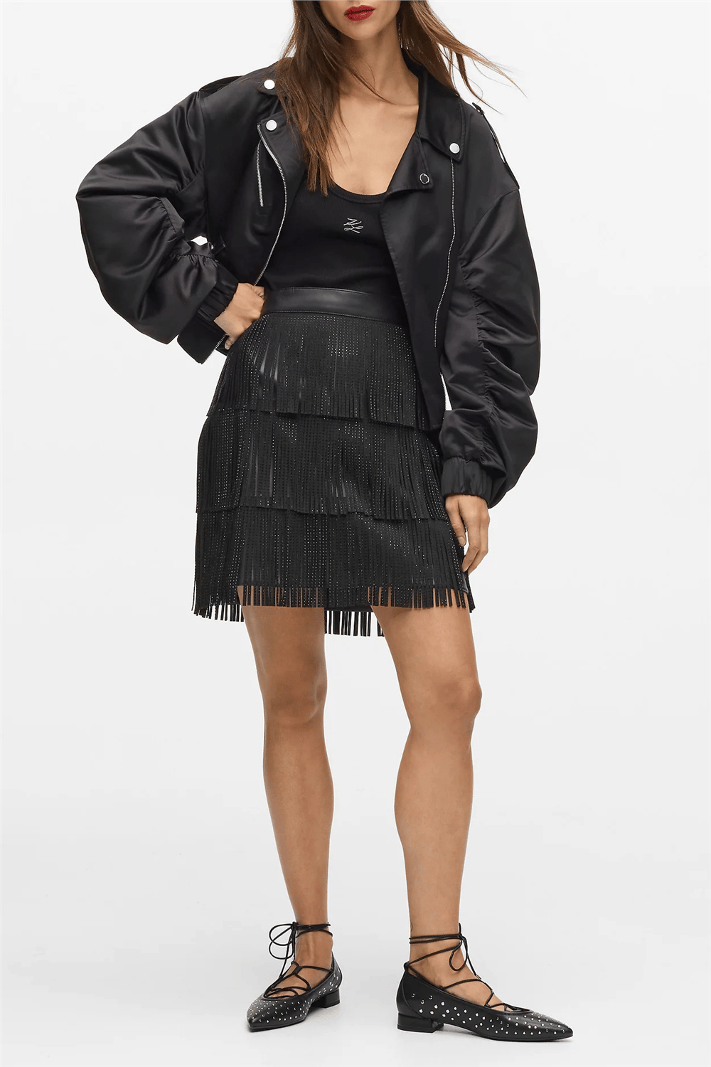 Karl Lagerfeld Fringe Mini Kadın Etek Siyah