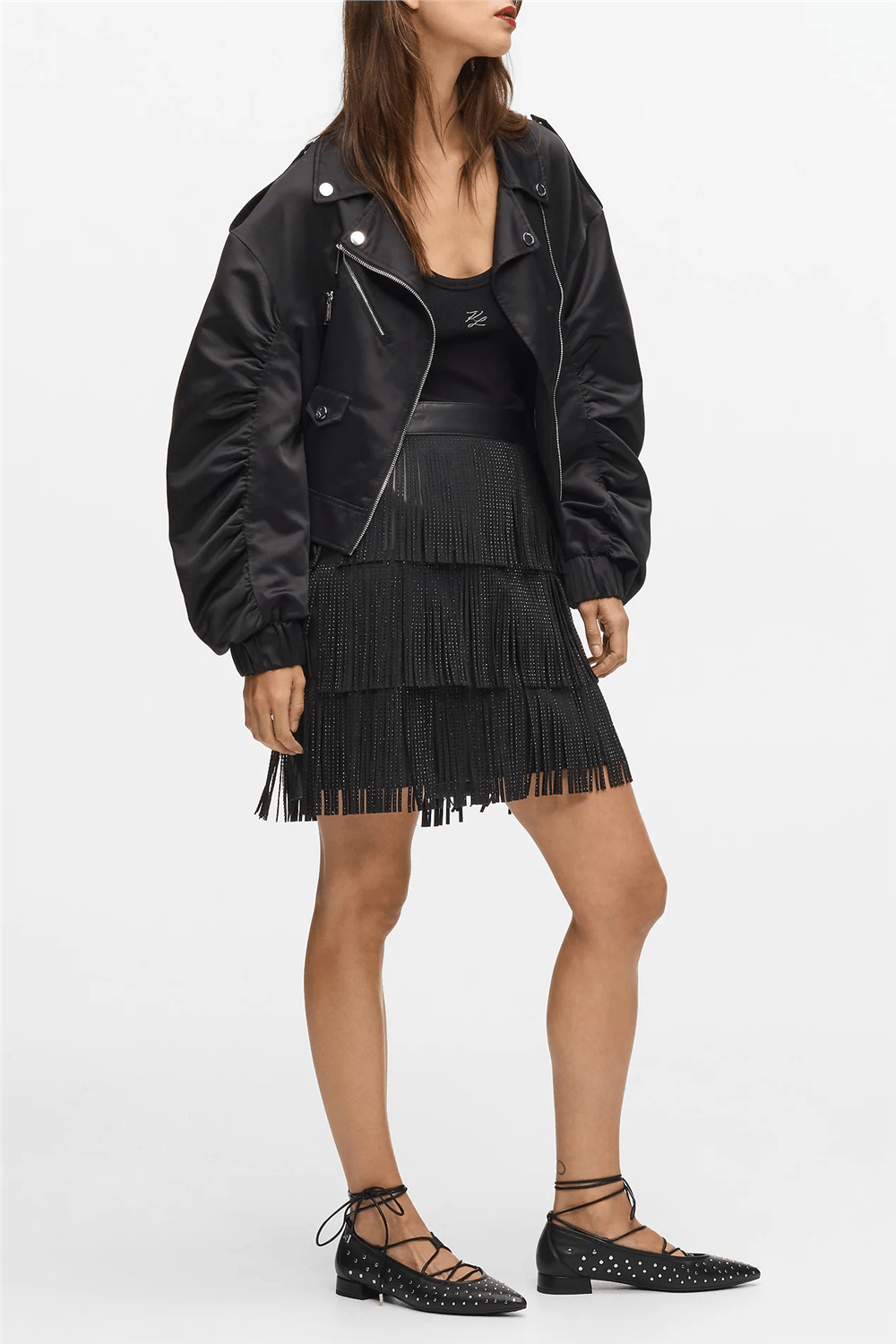 Karl Lagerfeld Fringe Mini Kadın Etek Siyah