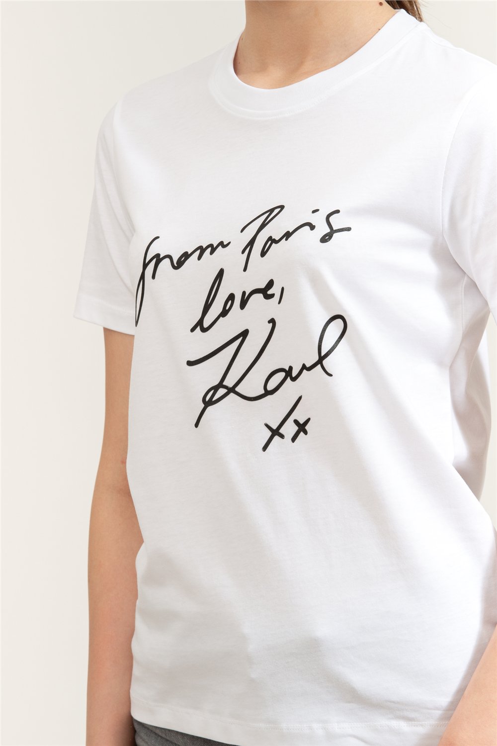 Karl Lagerfeld With Love T-Shirt Kadın Bisiklet Yaka T-Shirt Beyaz
