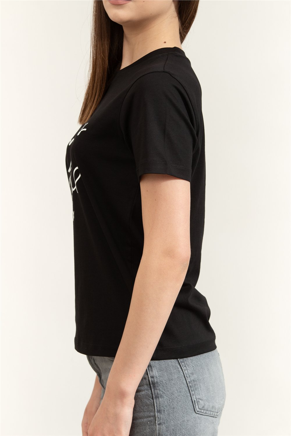 Karl Lagerfeld With Love T-Shirt Kadın Bisiklet Yaka T-Shirt Siyah