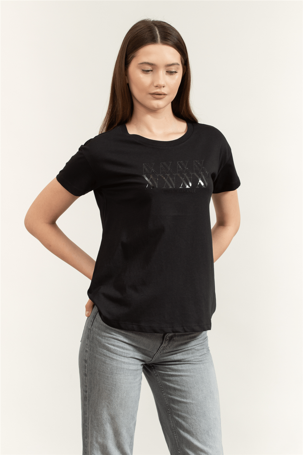 Armani Exchange Kadın Bisiklet Yaka T-Shirt Siyah