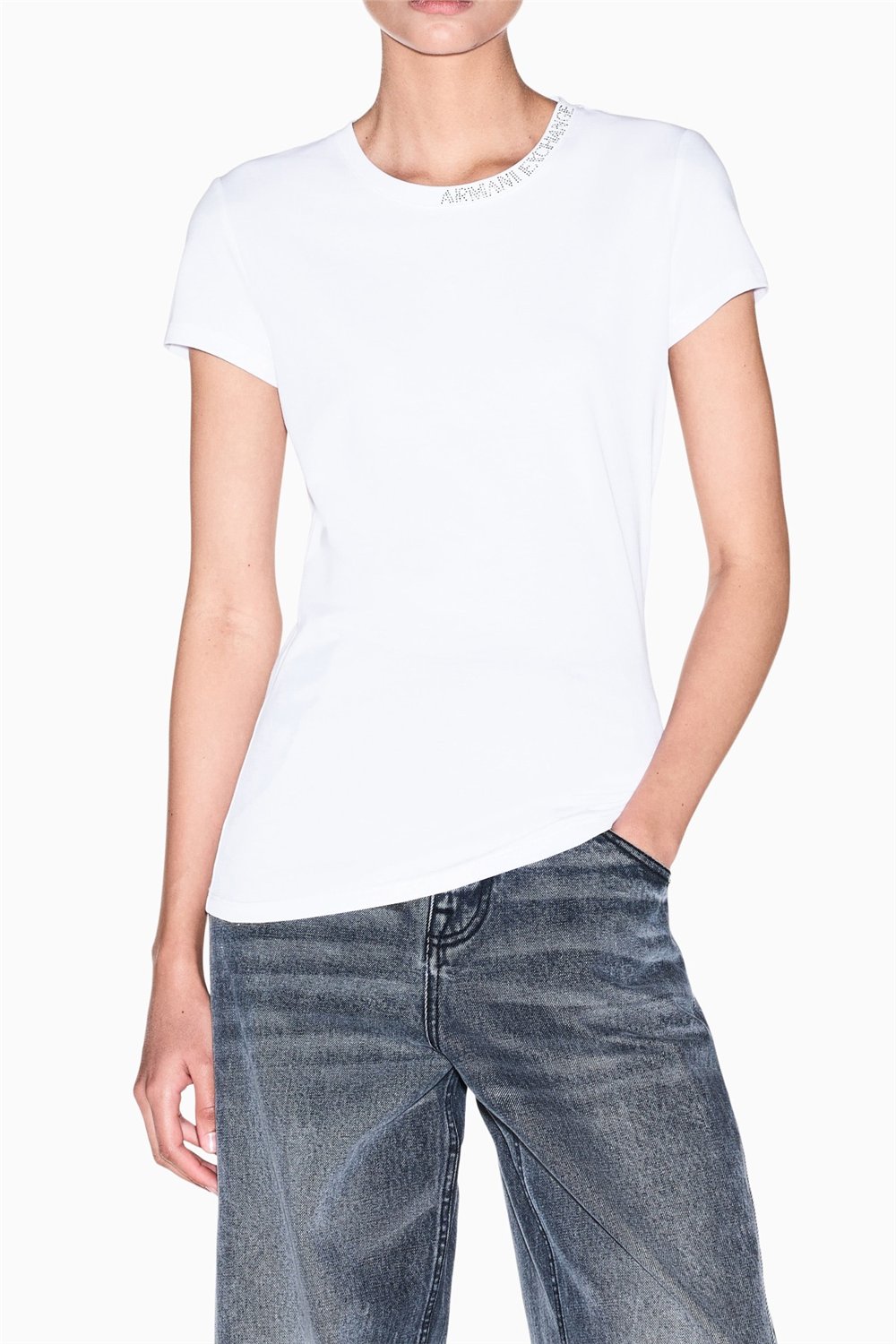 Armani Exchange Kadın Bisiklet Yaka T-Shirt Beyaz