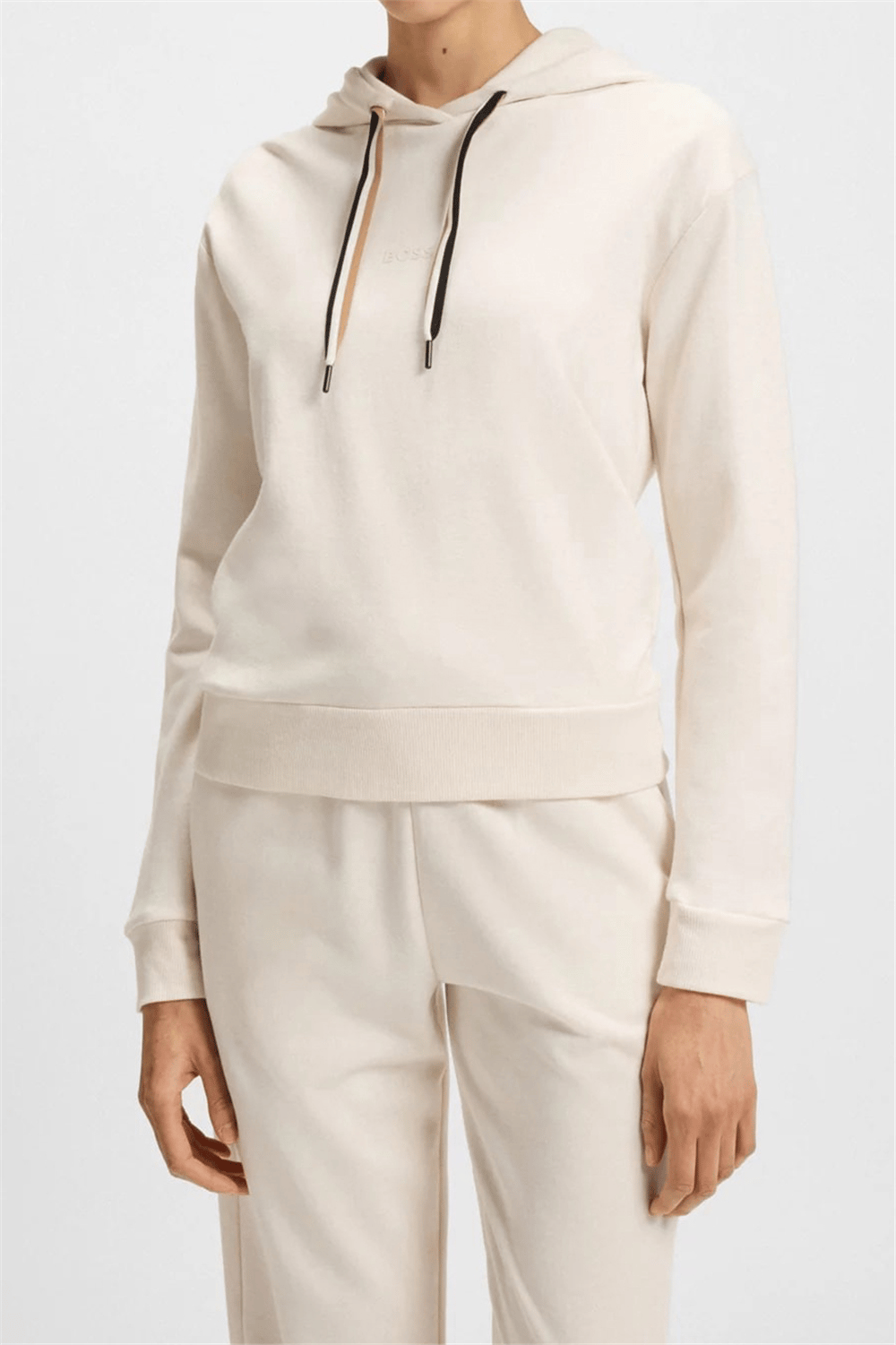 Boss CP Stripe Hoodie Kadın Kapüşonlu Sweatshirt Beyaz