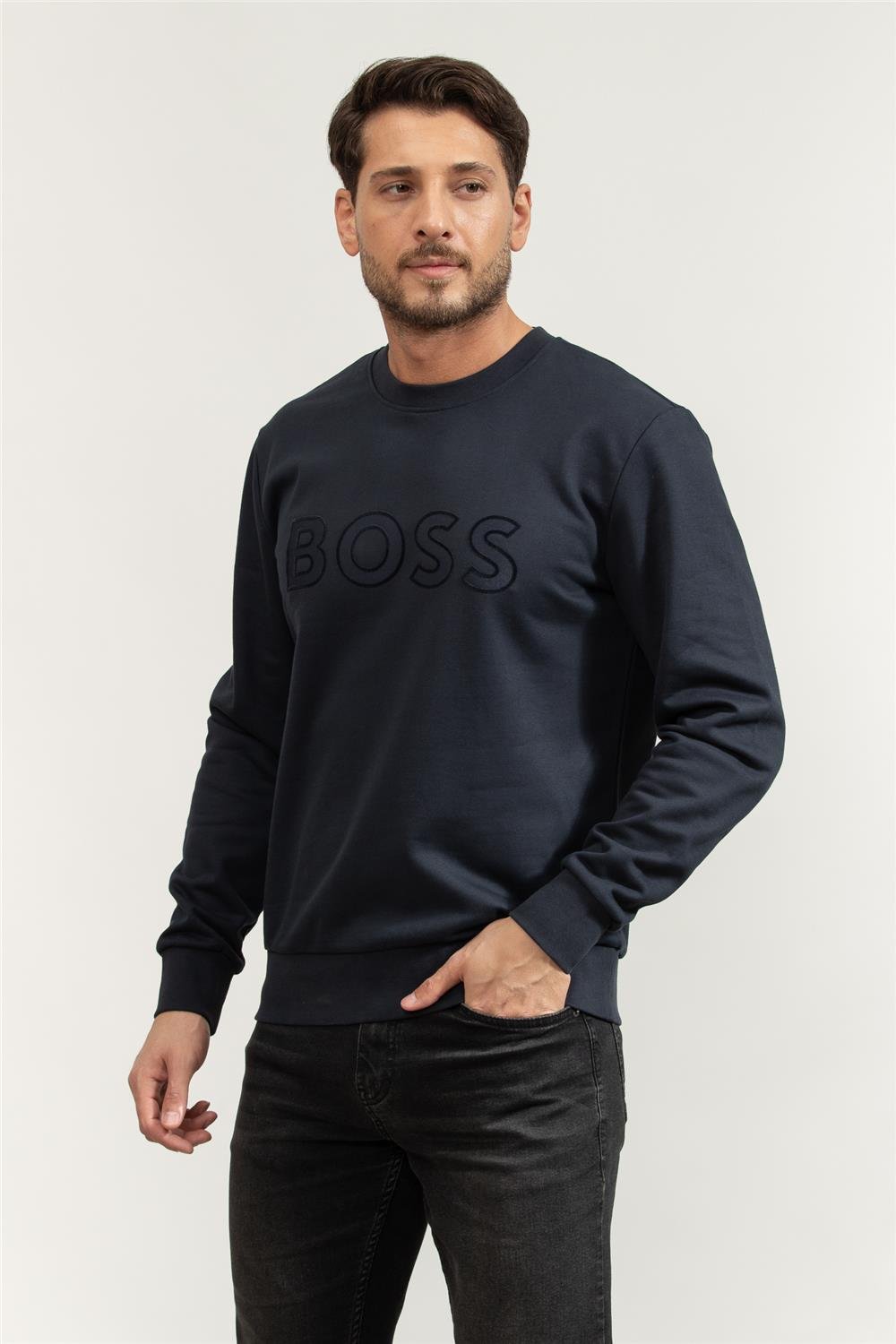 Boss Erkek Bisiklet Yaka Sweatshirt