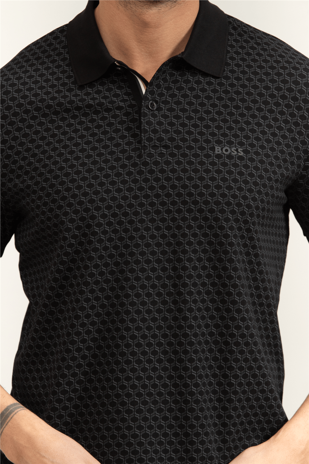 BOSS Pl Goc Chip Pattern Erkek Polo Yaka T-Shirt