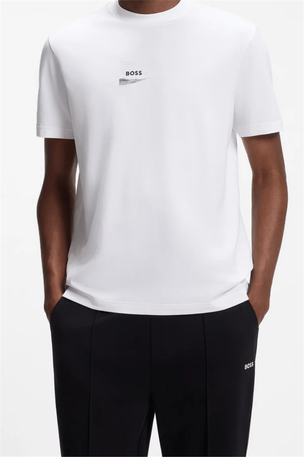 BOSS Ts Network Photo Erkek Bisiklet Yaka T-Shirt Beyaz