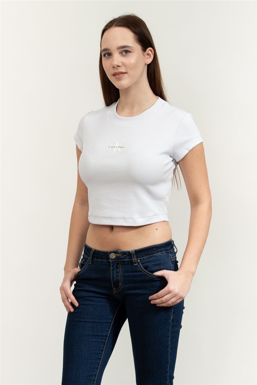 Calvin Klein A- Monogram Baby Tee Kadın Bisiklet Yaka T-Shirt