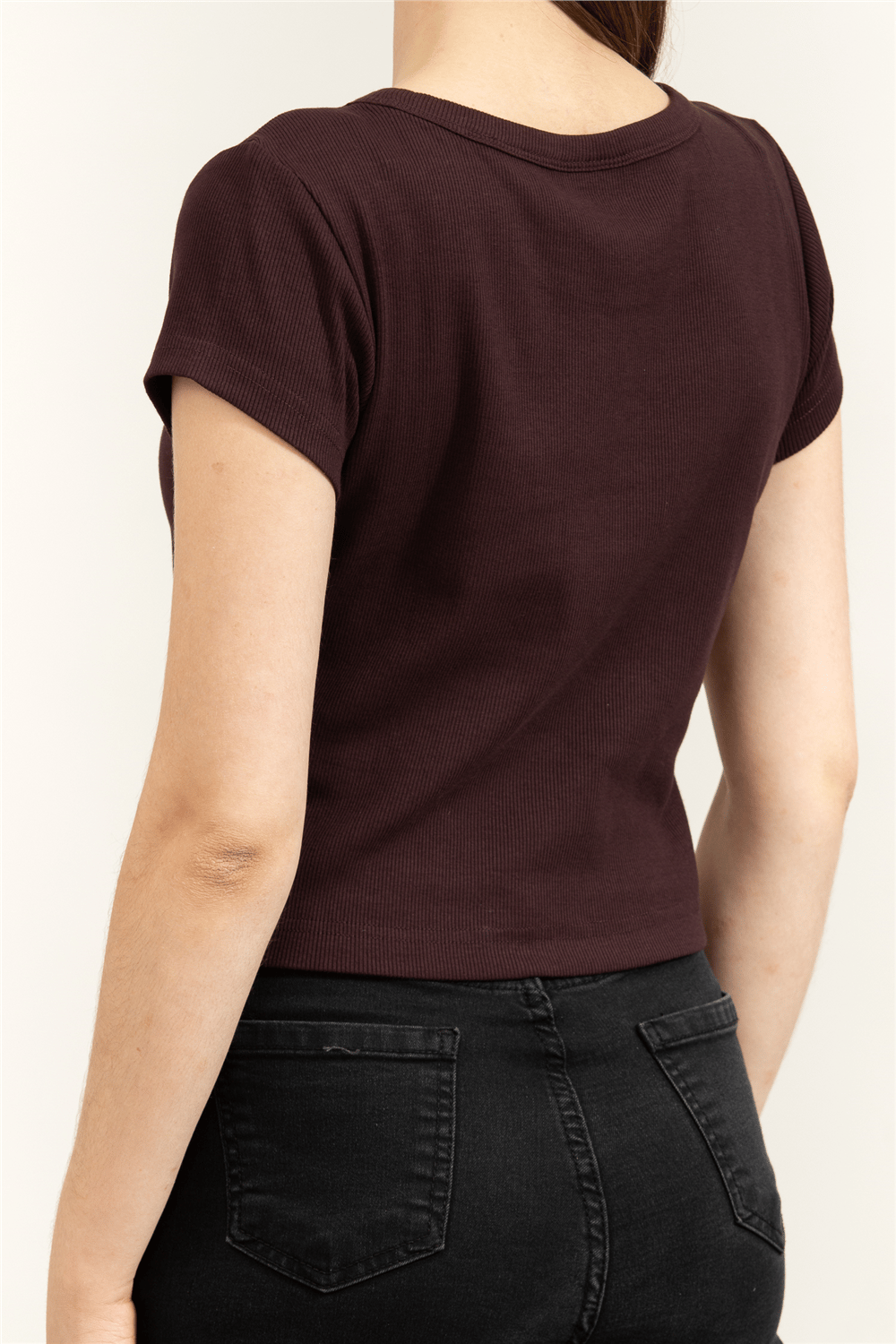 Calvin Klein A- Woven Label 2X2 Rib Baby Tee Kadın Bisiklet Yaka T-Shirt