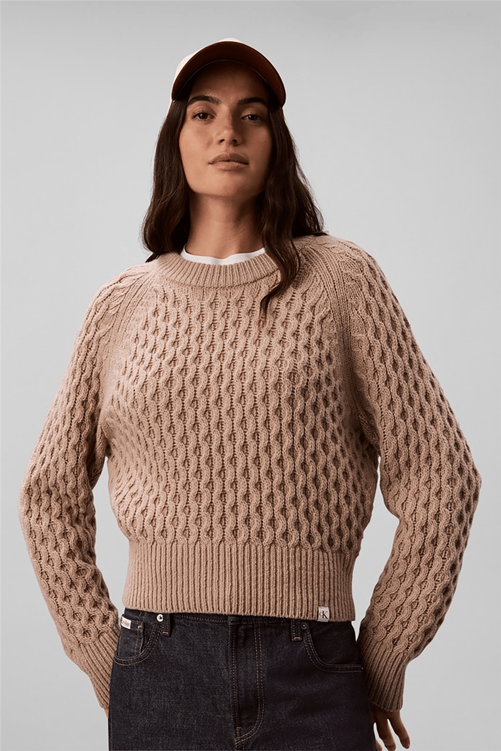 Calvin Klein Alpaca Honeycomb Cable Pullover Kadın Triko
