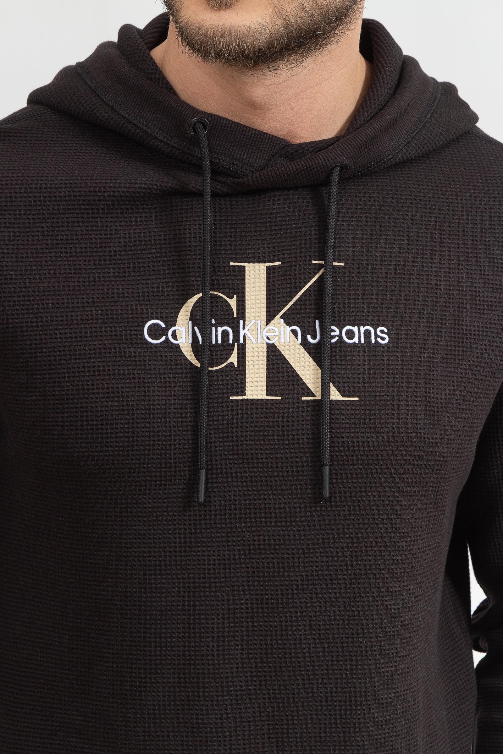 Calvin Klein Archival Monologo Waffle Hoodie Erkek Kapüşonlu Sweatshirt