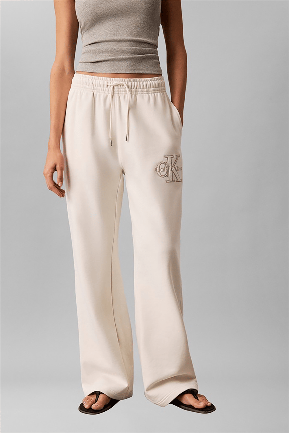 Calvin Klein Baby Terry Seasonal Monologo Pan Kadın Eşofman Altı Beyaz