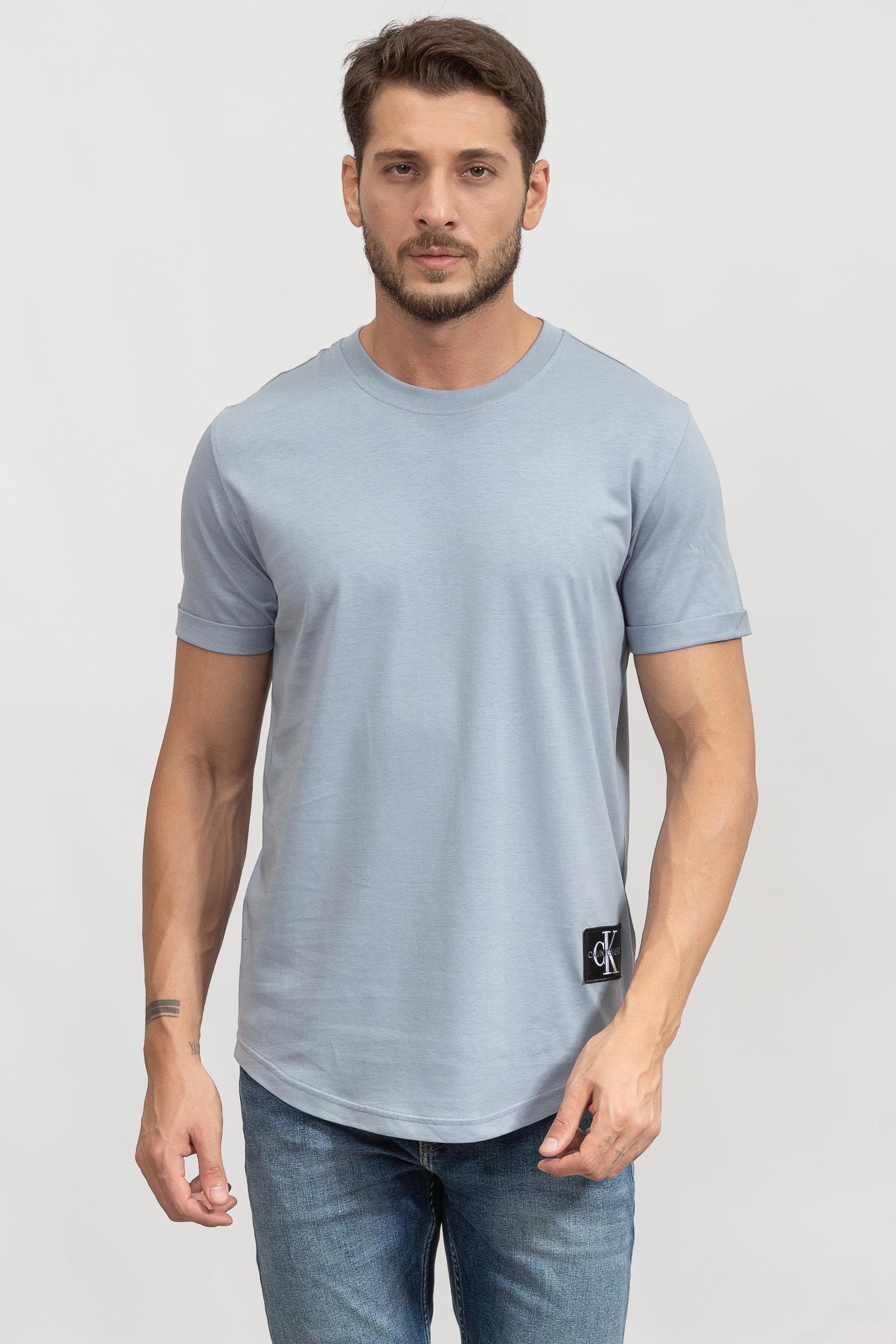 Calvin Klein Badge Turn Up Sleeve Erkek Bisiklet Yaka T-Shirt