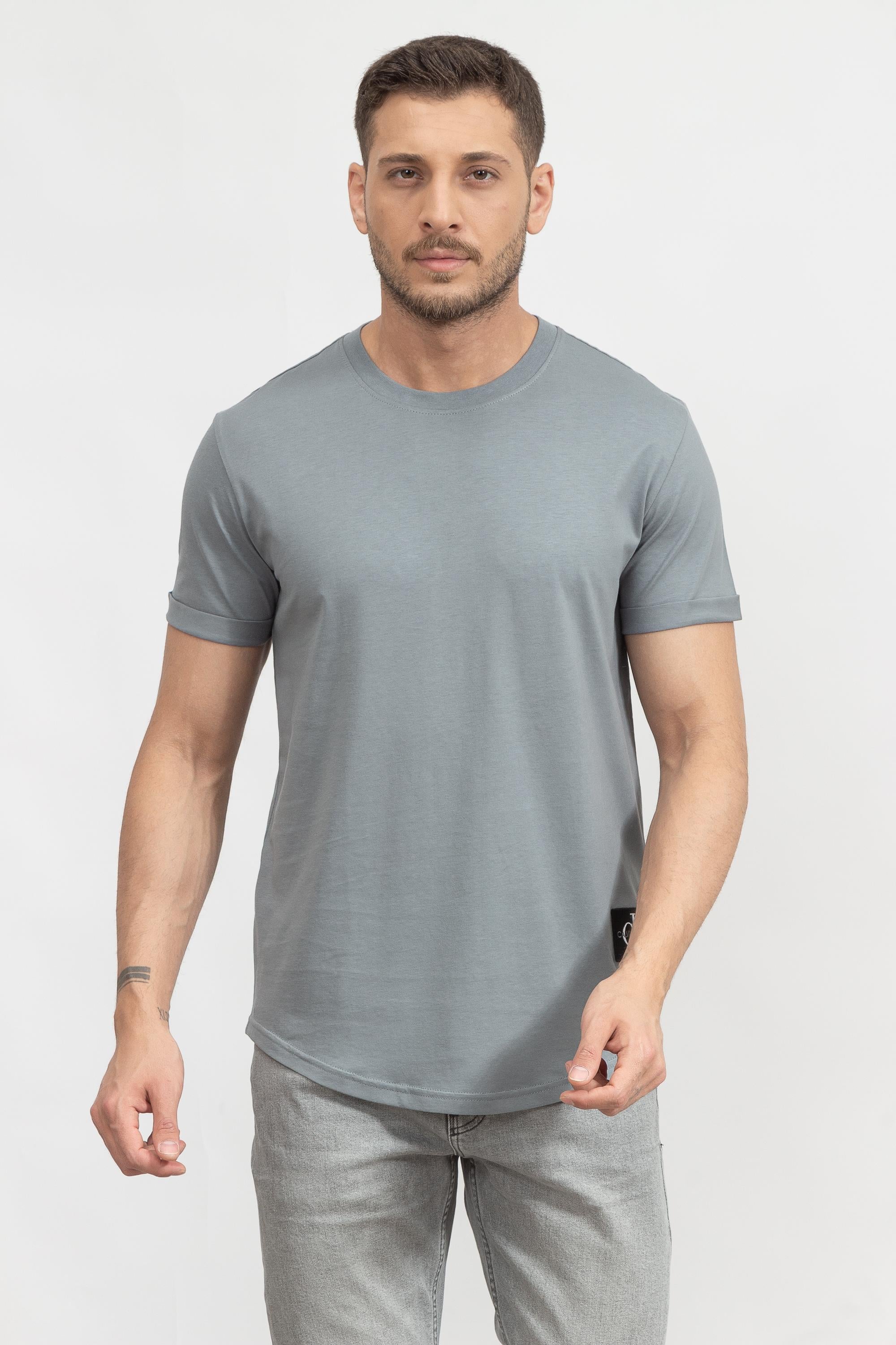 Calvin Klein Badge Turn Up Sleeve Erkek Bisiklet Yaka T-Shirt