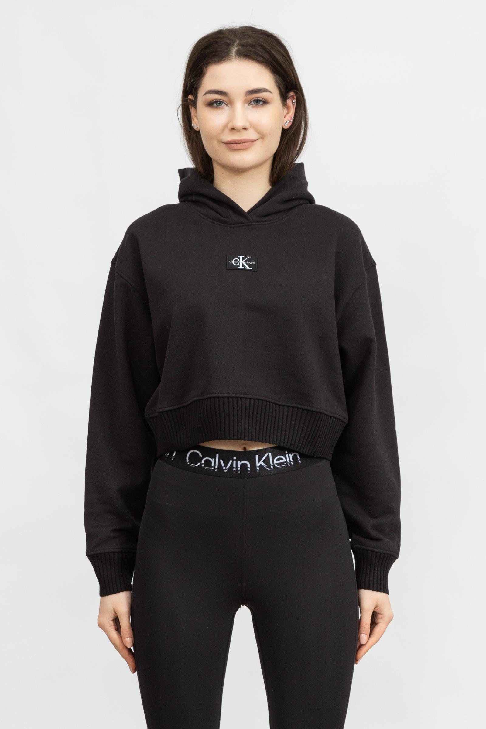 Calvin Klein Badge Wide Sleeves Crop Hoodie Kadın Kapüşonlu Sweatshirt