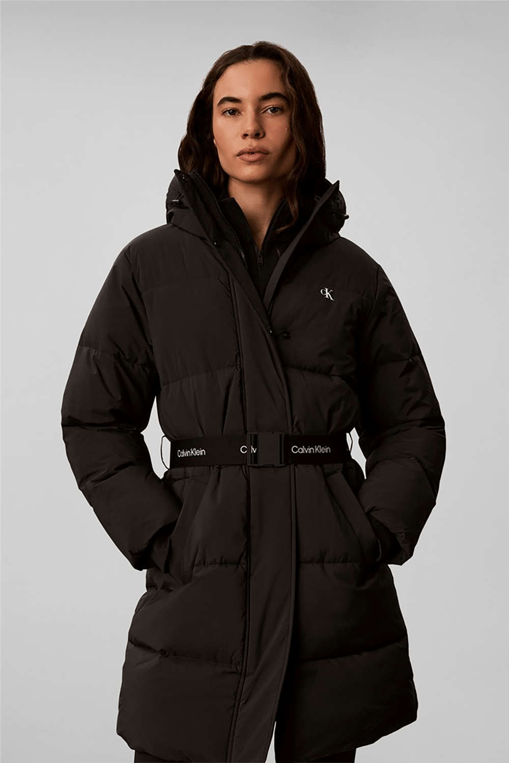Calvin Klein Belted Midweight Long Puffer Kadın Mont Siyah