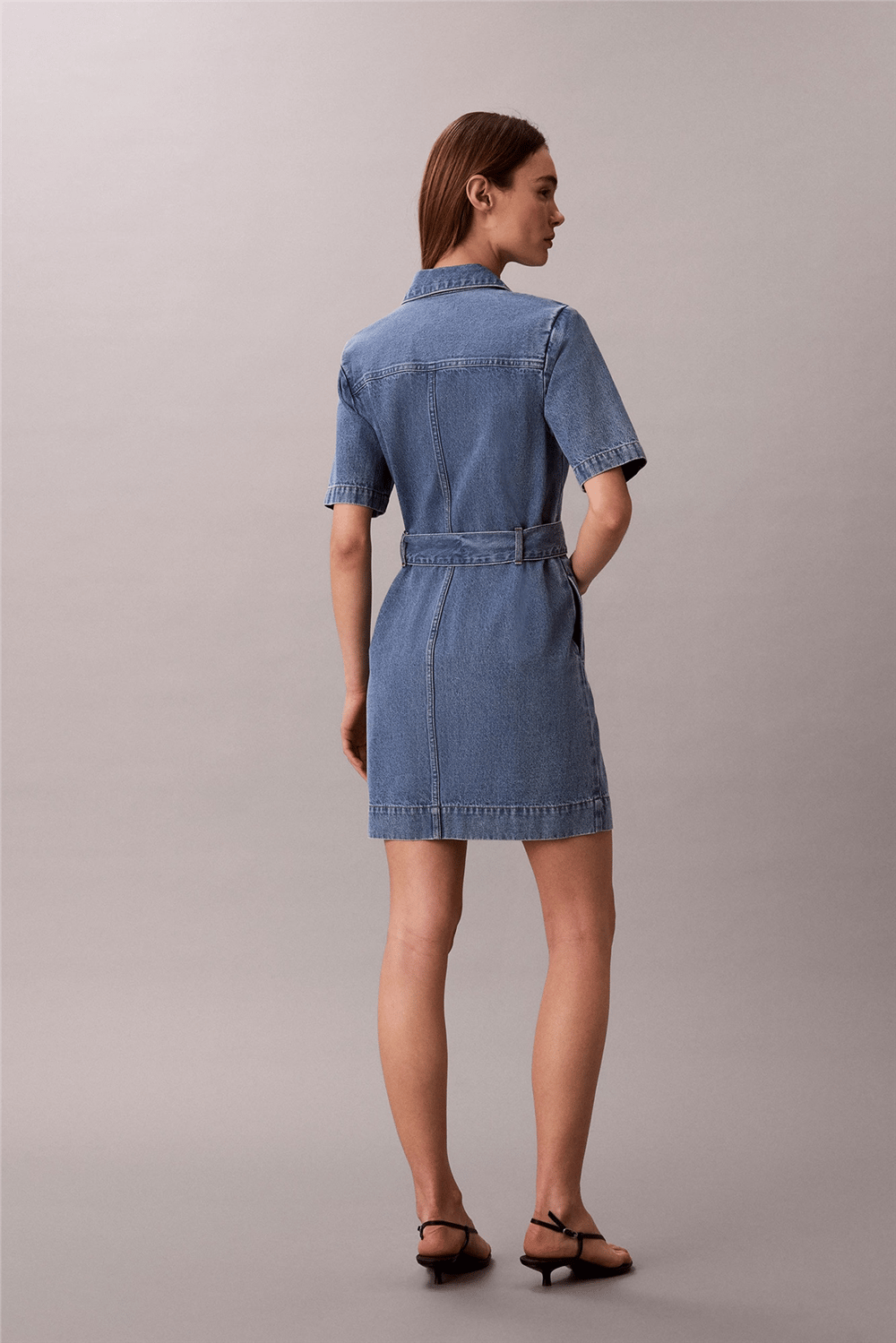 Calvin Klein Belted Shirt Dress Radio Blues Kadın Elbise