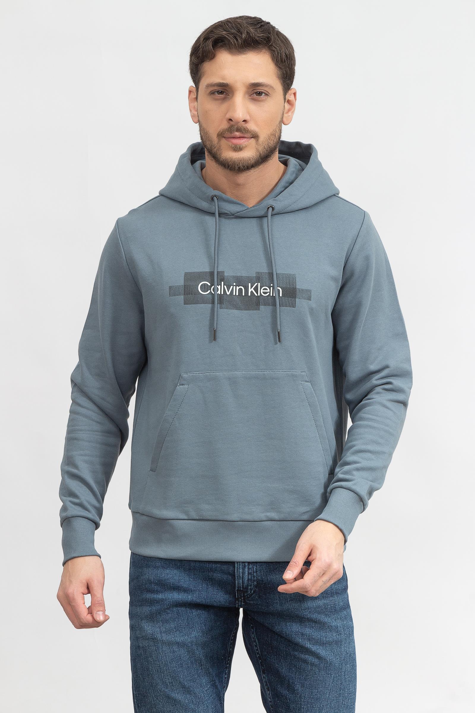 Calvin Klein Box Striped Logo Hoodie Erkek Kapüşonlu Sweatshirt