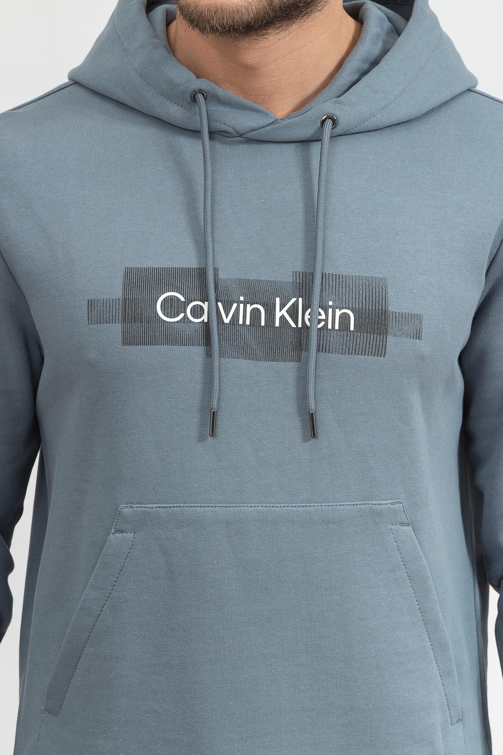 Calvin Klein Box Striped Logo Hoodie Erkek Kapüşonlu Sweatshirt