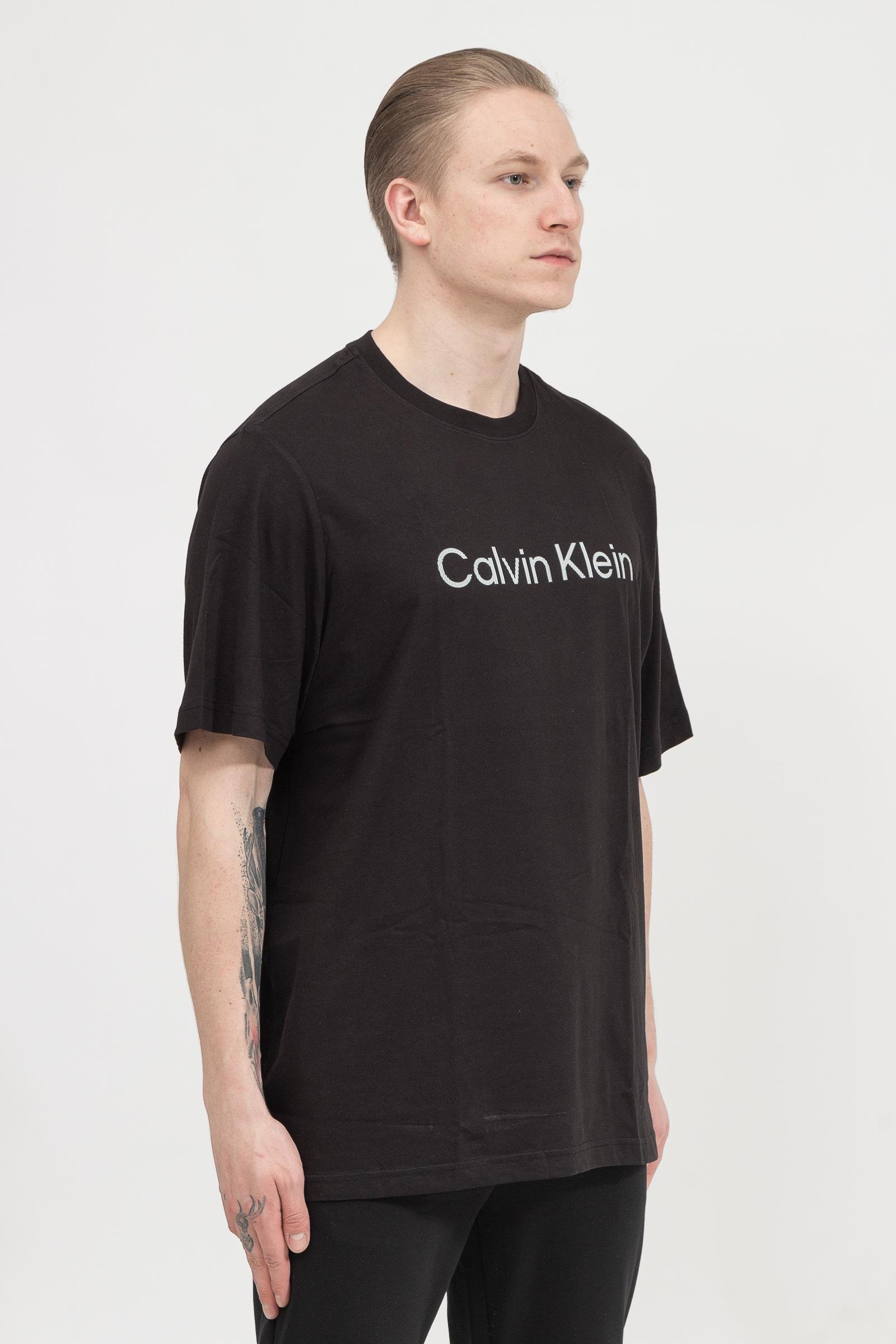 Calvin Klein Bt-Raised Striped Logo Erkek Bisiklet Yaka T-Shirt