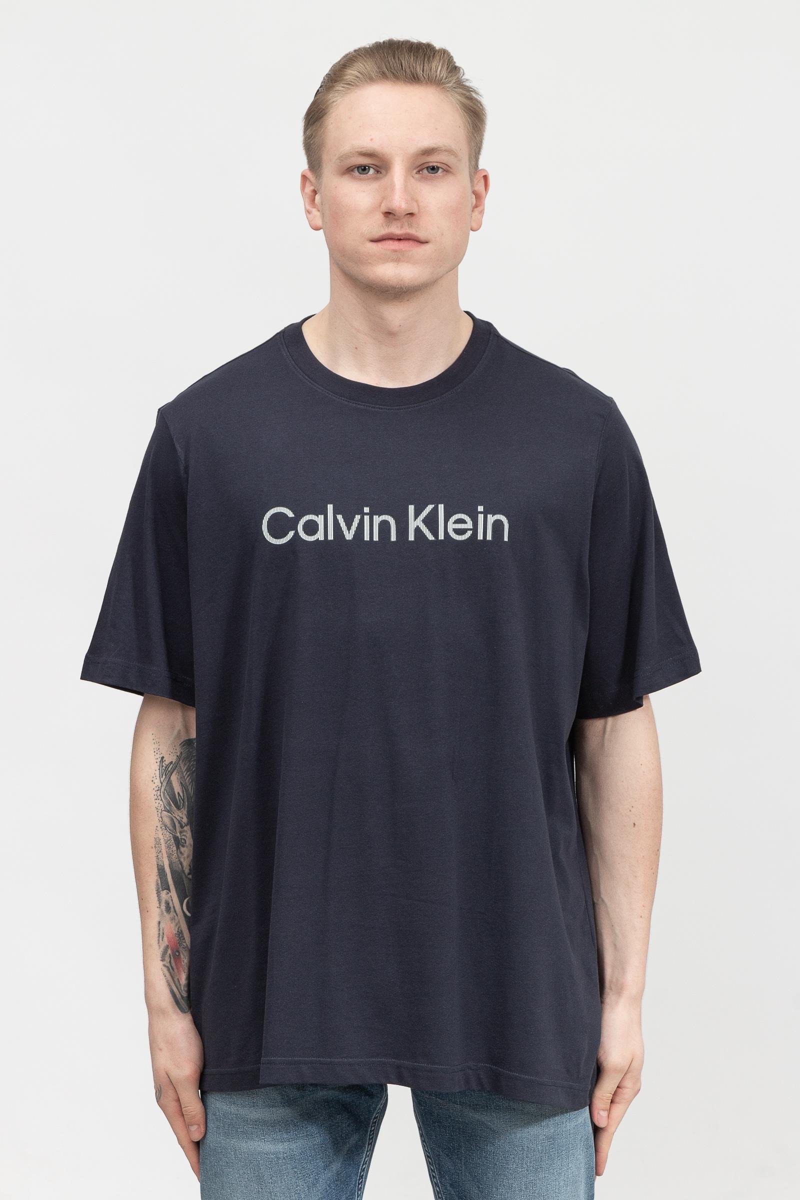 Calvin Klein Bt-Raised Striped Logo Erkek Bisiklet Yaka T-Shirt