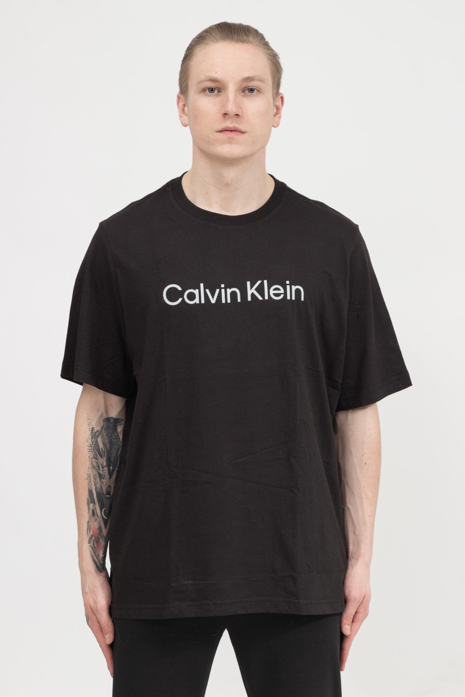 Calvin Klein Bt-Raised Striped Logo Erkek Bisiklet Yaka T-Shirt