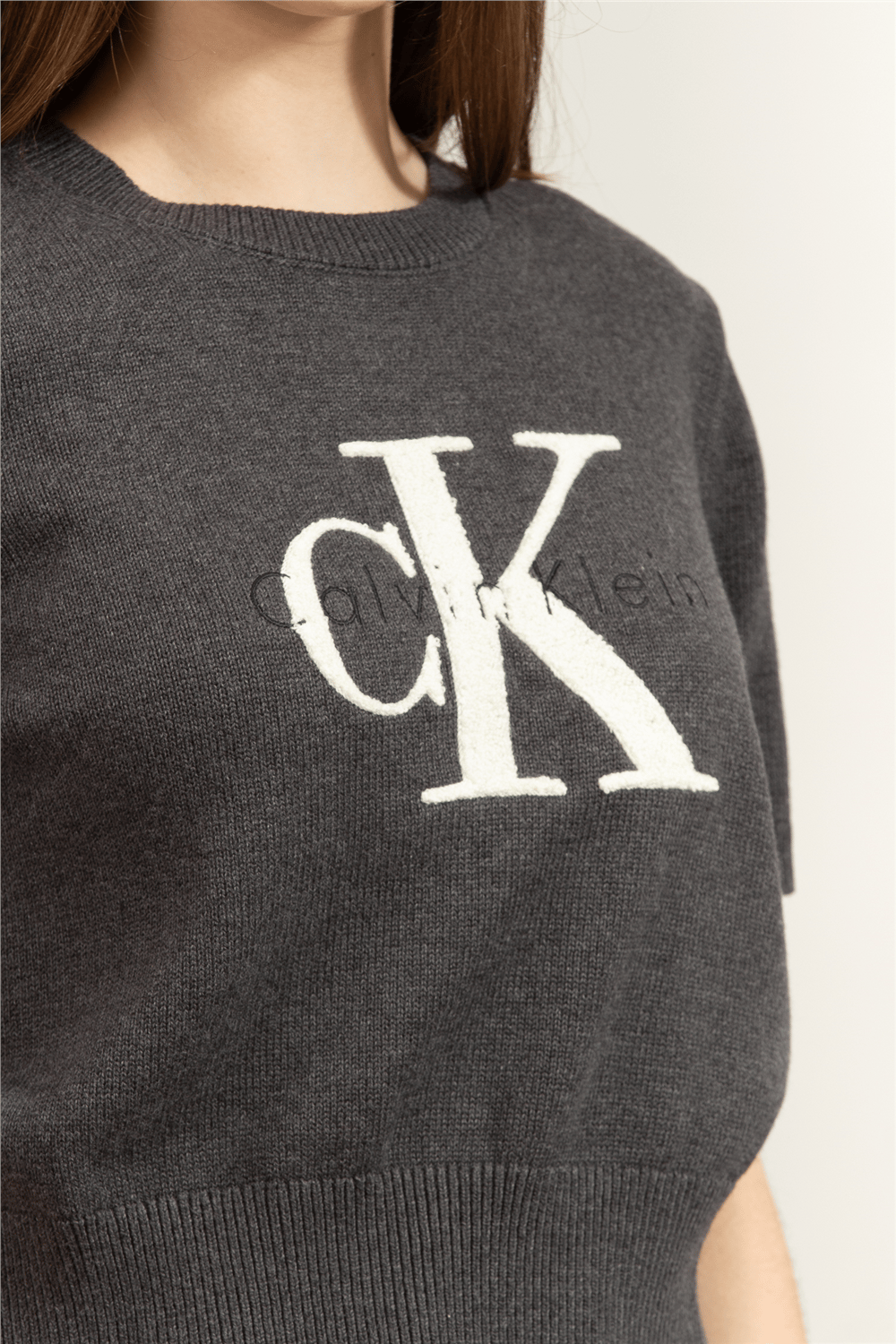 Calvin Klein Chunky Cotton Graphic Vest Kadın Triko