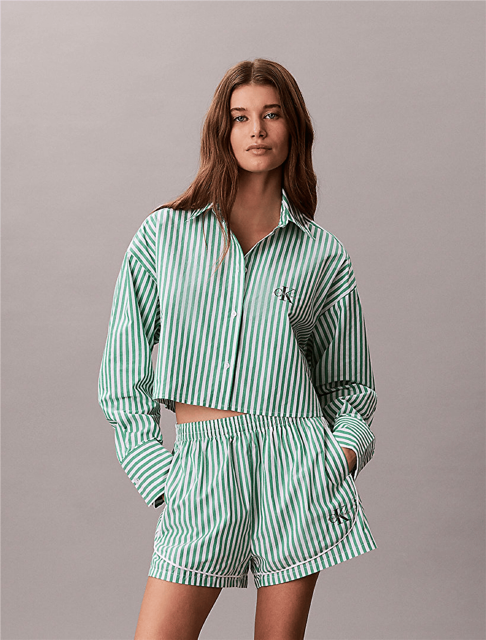 Calvin Klein Ck Graphic Cropped P Kadın Pijama Üstü Yeşil