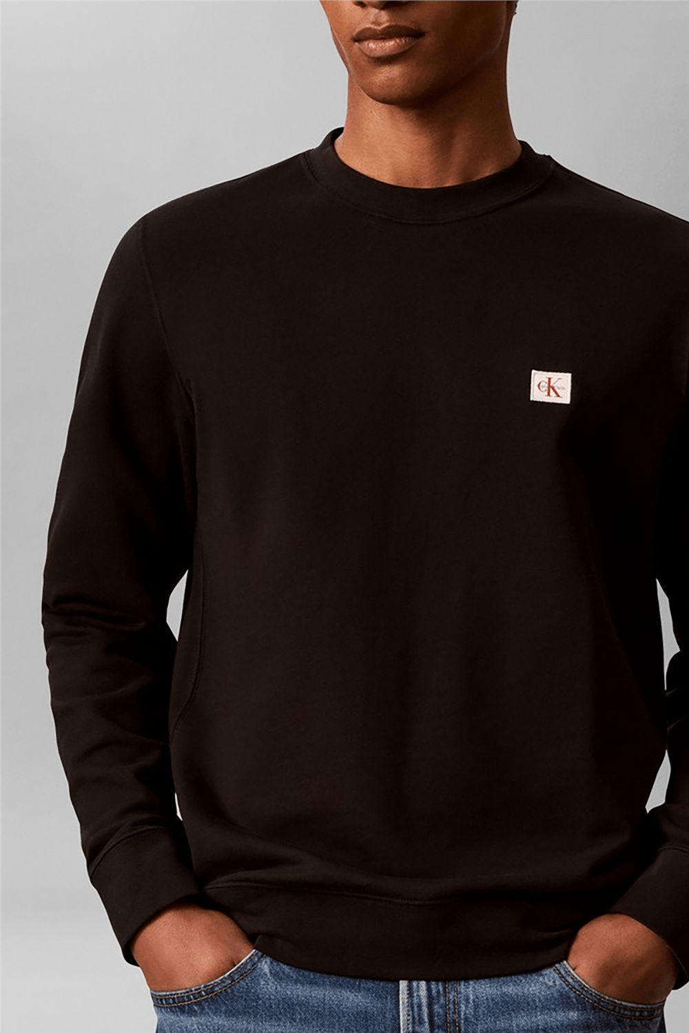Calvin Klein Cl Ls 350Trry Wvn Lbl Cn Swtshrt Erkek Bisiklet Yaka Sweatshirt Siyah